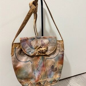 Vintage Hand-Painted Multi-Color Leather Shoulder Bag